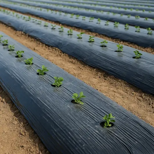 Plástico de polietileno agrícola utilizado como cobertura protectora para cultivos.