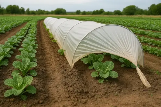 Invernadero cubierto con plástico agrícola transparente que protege los cultivos del sol
