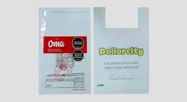 Bolsas plásticas personalizadas en diferentes tamaños y colores, diseñadas para promoción de marca y empaque comercial.