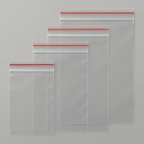 Bolsas tipo ziploc transparentes con cierre hermético, ideales para almacenamiento de alimentos, artículos pequeños o productos industriales.
