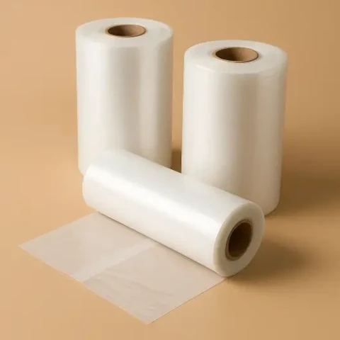 Rollos de bolsas plásticas en formato precorte sobre fondo cálido, utilizados para empaque y dispensado rápido en entornos industriales o comerciales.